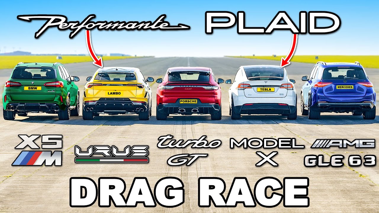 The World’s Quickest SUVs: DRAG RACE! New Urus PERF v Model X PLAID v X5M v Turbo GT v GLE 63 S