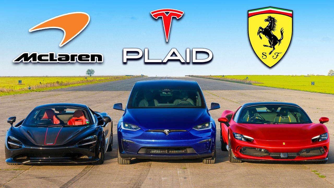 Tesla Model X PLAID v Ferrari 296 v McLaren 750S: DRAG RACE