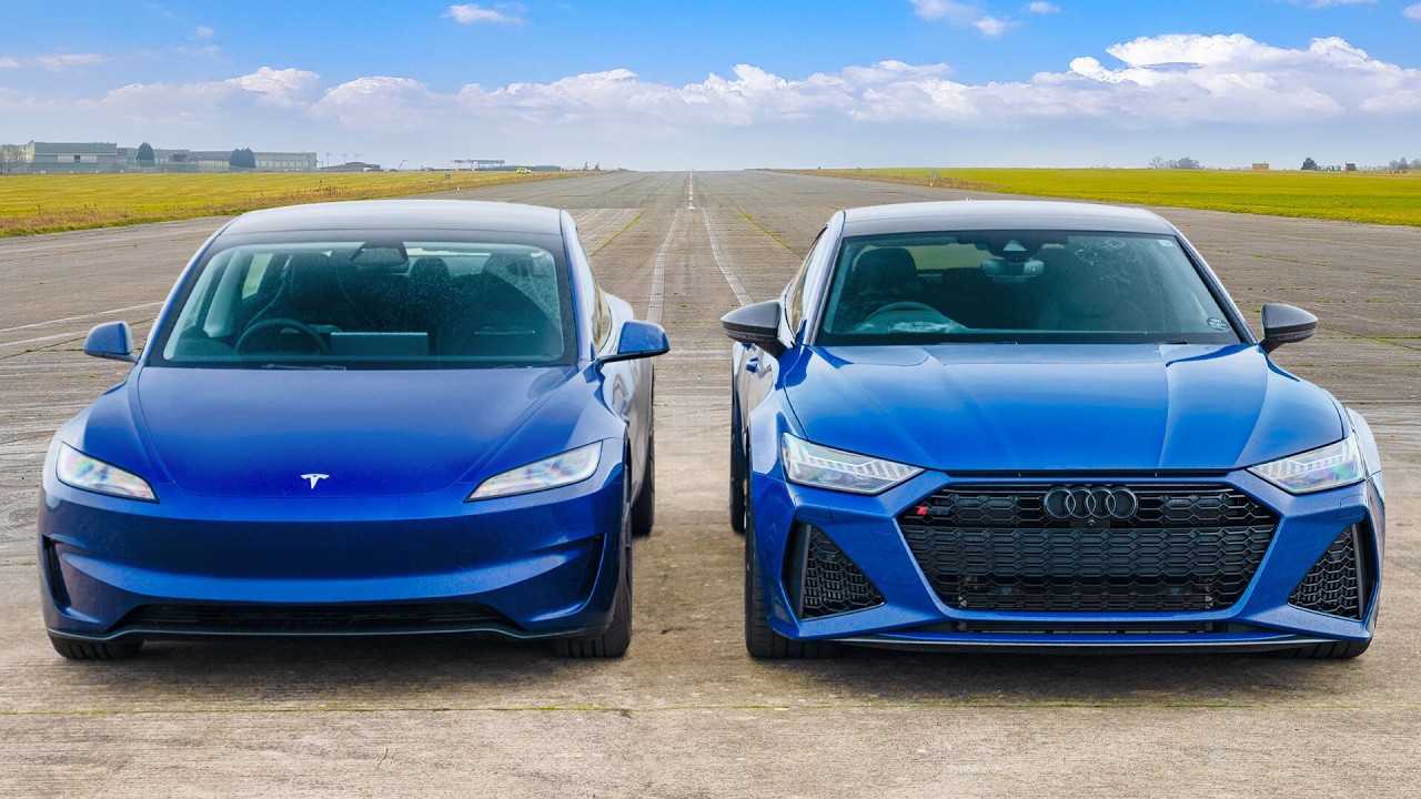New Tesla Model 3 v Audi RS7: DRAG RACE