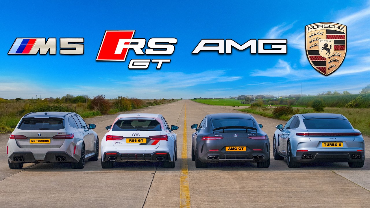 BMW M5 v Audi RS6 GT v Porsche Turbo S v AMG GT: DRAG RACE