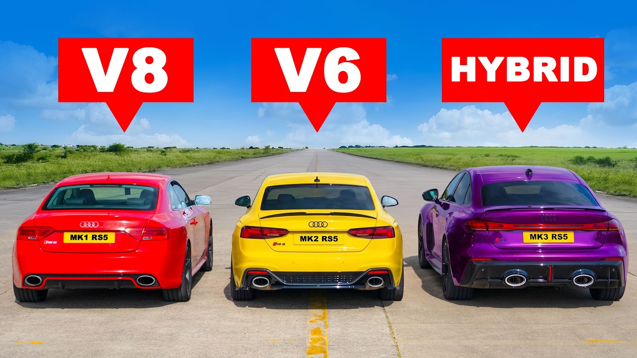 Audi RS5 V8 v V6 v Hybrid: DRAG RACE