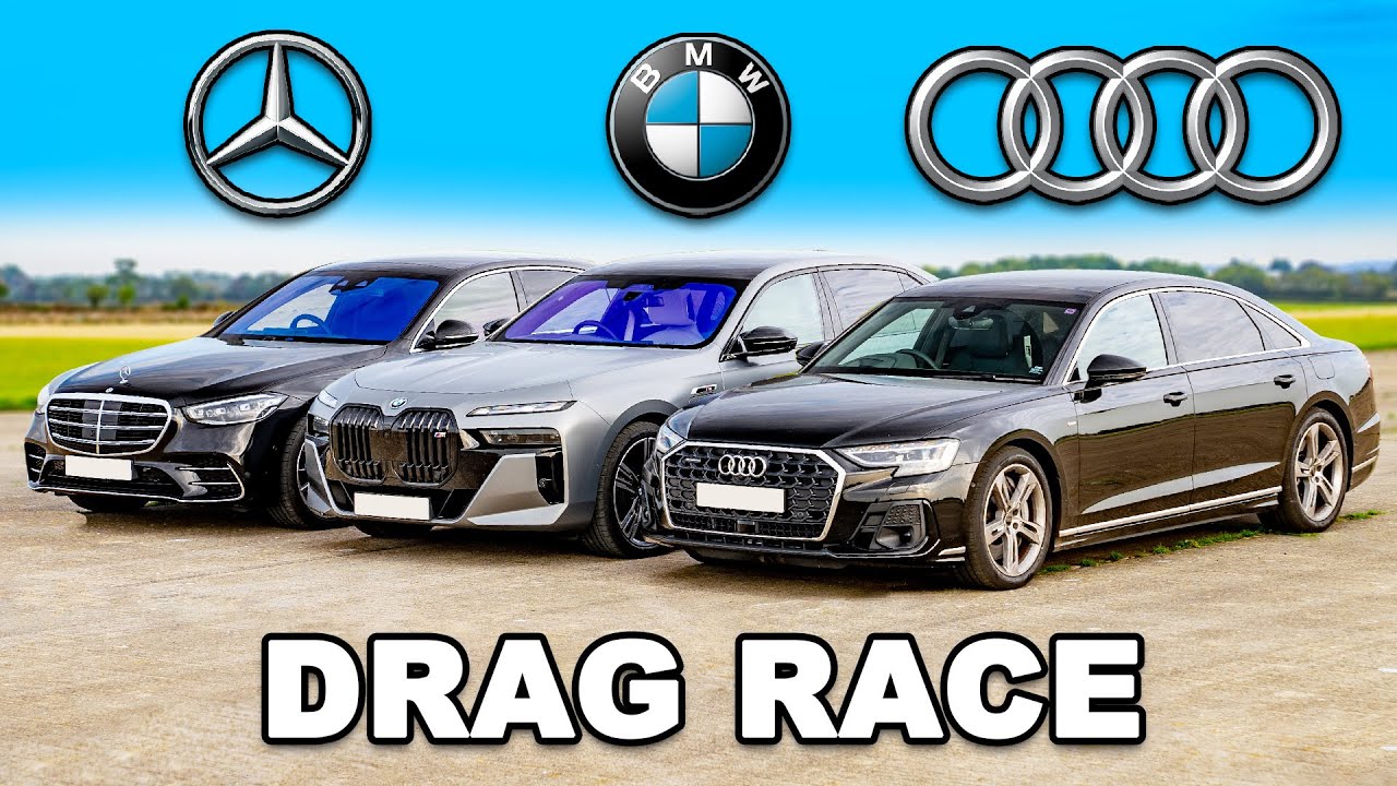 BMW 7 Series v S-Class v A8: DRAG RACE