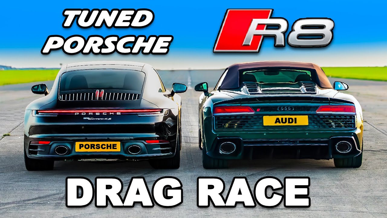 Tuned Porsche v V10 Audi: DRAG RACE